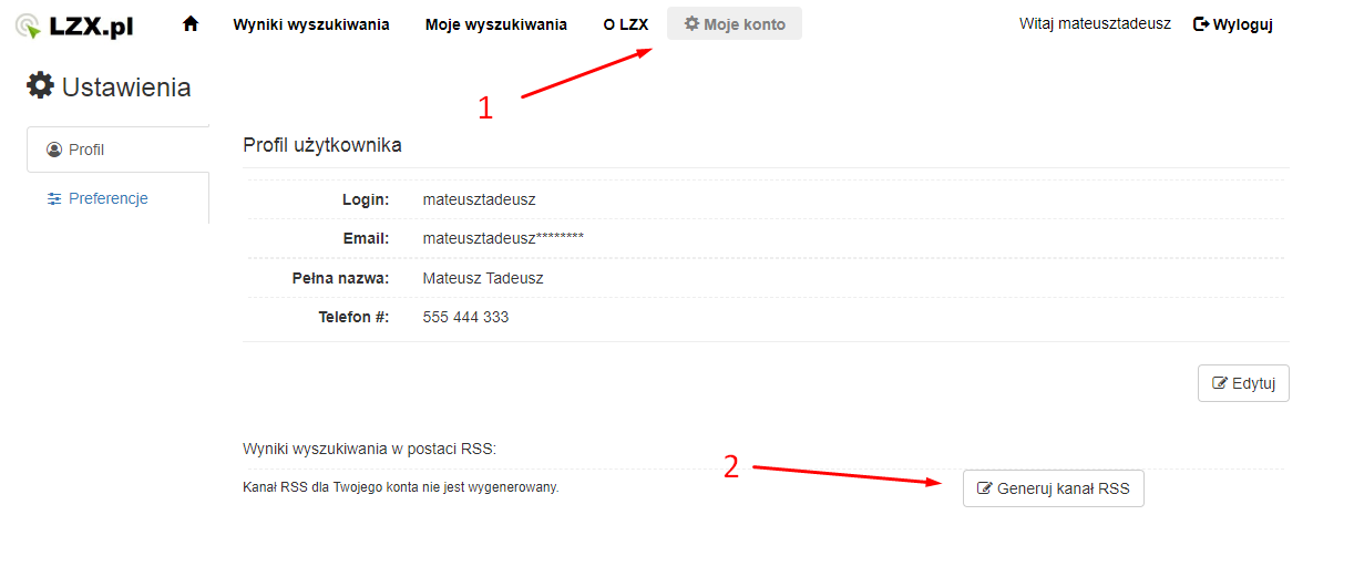 aktywacja rss lzx monitorowanie allegro